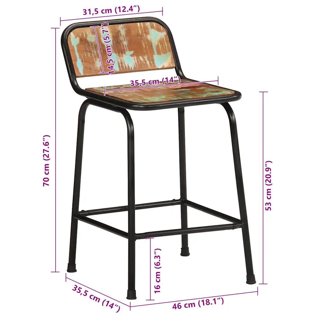 Sgabelli da Bar 2 pz 46x35,5x70 cm Legno Massello di Recupero 4013536