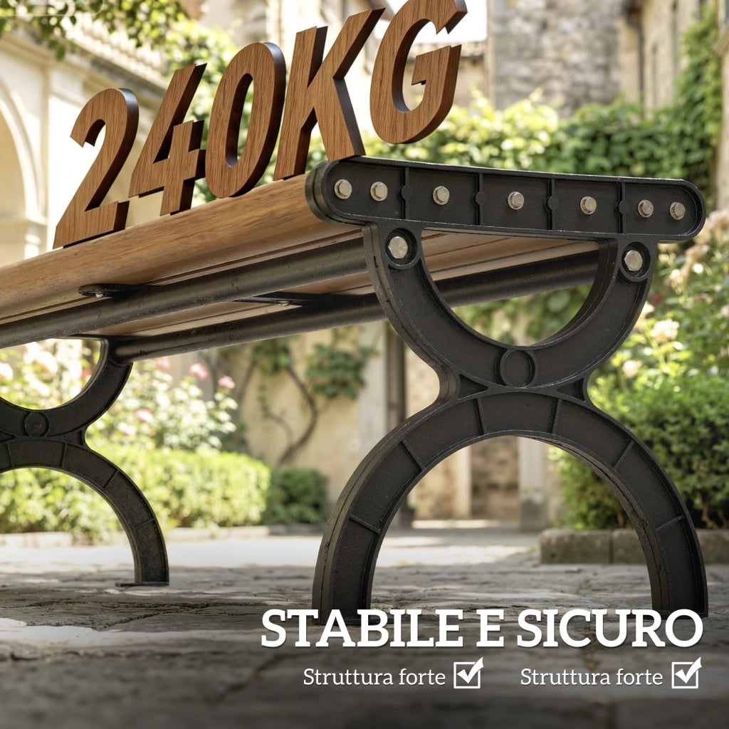Panchina da Giardino 2 Posti in Metallo ¨C zephmum ¨C Legno e Nero 124x39x39 cm
