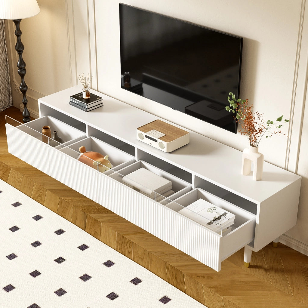 Mobile TV con 4 Cassetti e Passacavi; Stile Minimalista; Soggiorno; 178??35??45 cm; in MDF; Bianco