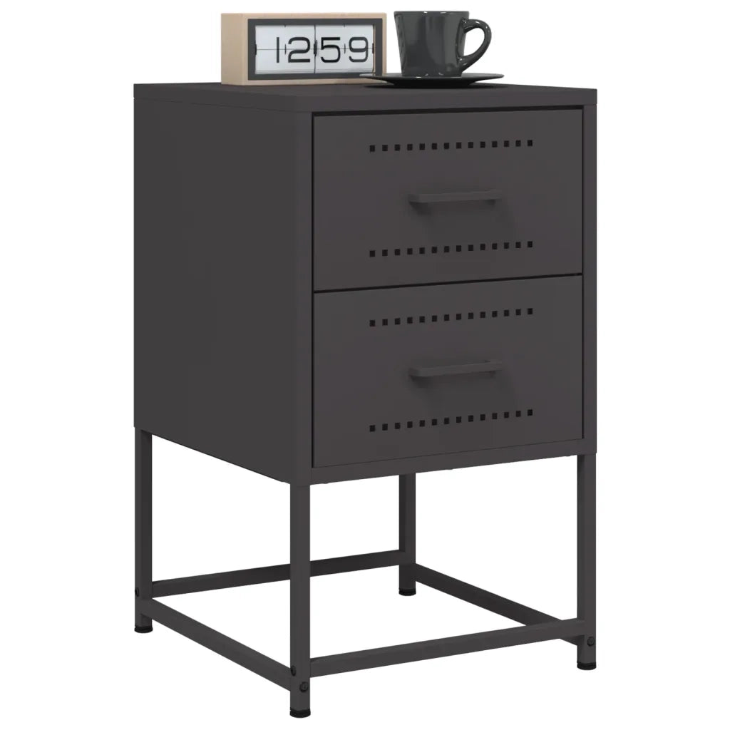Comodini 2 pz-Set di 2 Tavolino da notte Neri 36x39x60,5 cm in Acciaio 435105