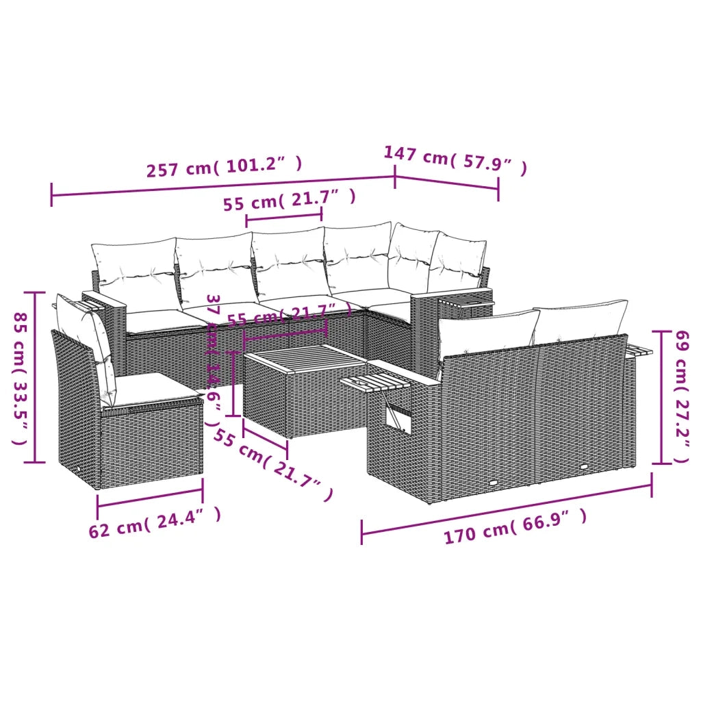 Set Divani da Giardino 9 pz con Cuscini Nero in Polyrattan 3259410