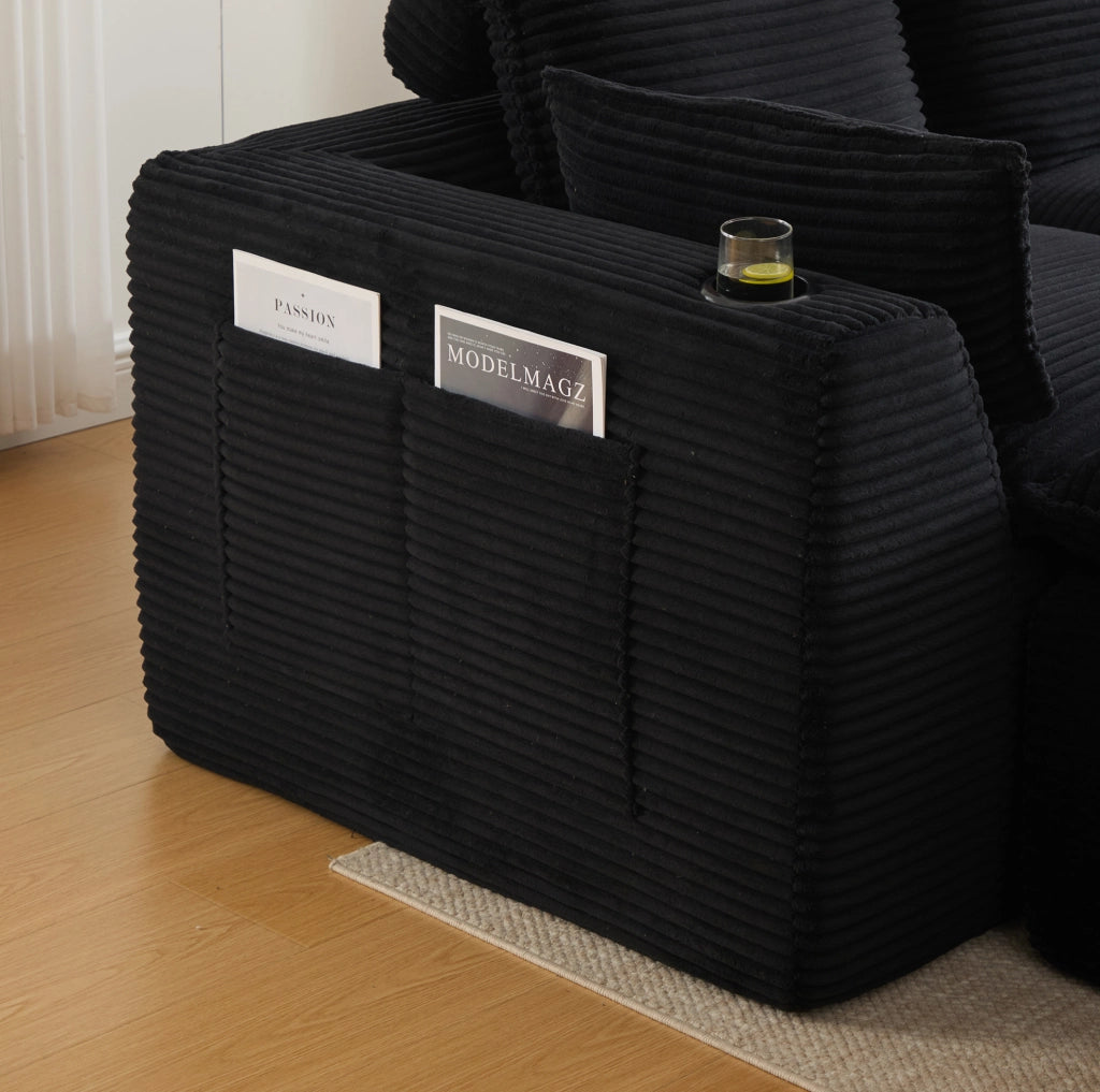 Divano modulare 322x161 cm in velluto a coste nero HOMVRA