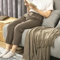 Divano Letto Matrimoniale con Schienale Regolabile e 2 Cuscini, in Tessuto Effetto Lino Grigio
