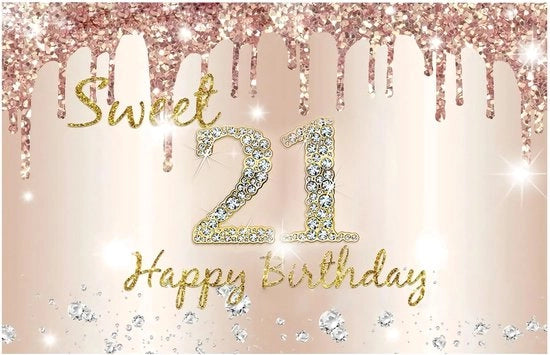 Banner di compleanno per donna 21 anni - Fotobanner rosé oro - Decorazioni di compleanno - Decorazione di compleanno per ragazza - 150 x 100 cm - Sostenibile e riutilizzabile - Banner di festa