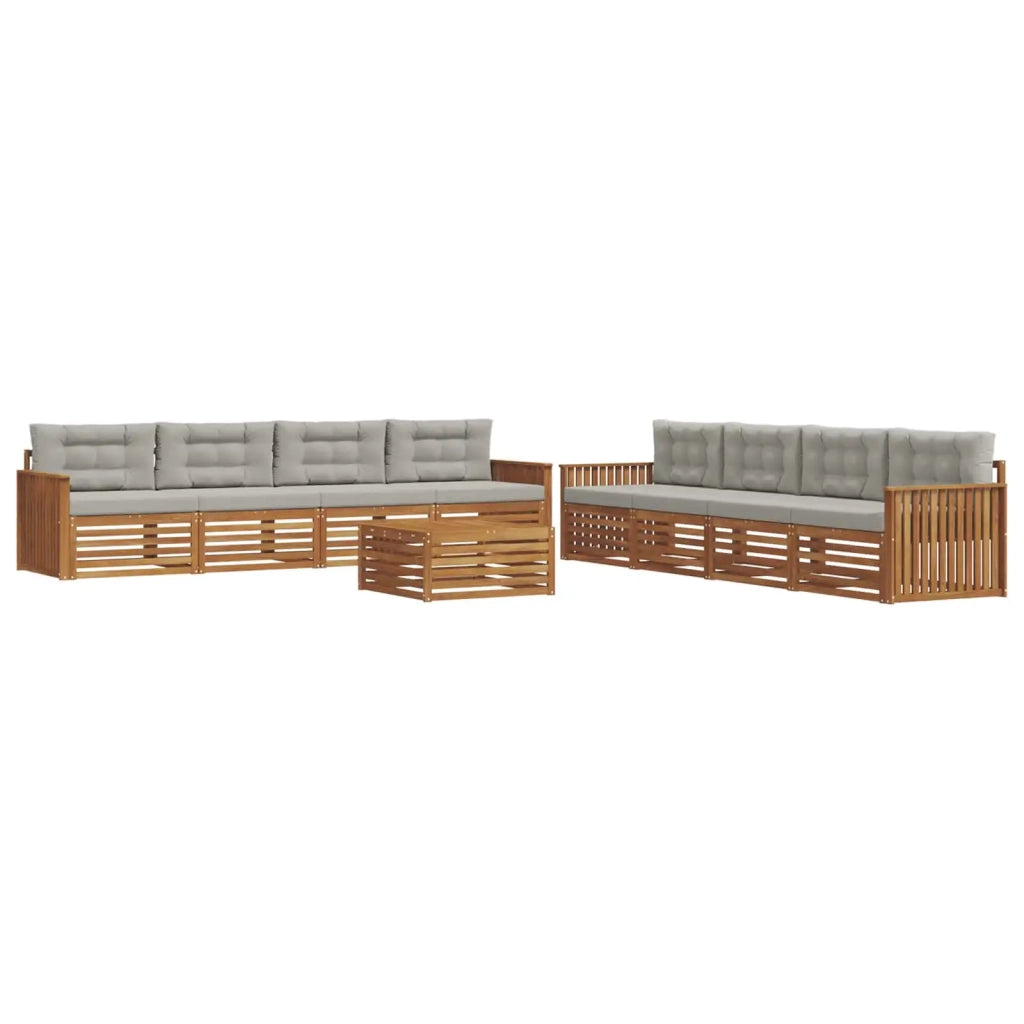Set di divani da esterno 9 pcs Grigio Naturale e Chiaro