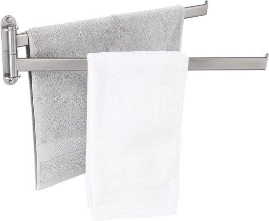 Supporto per asciugamani da bagno 2 braccia rotante, doppia presa asciugamani da bagno in acciaio inox 18/8, 50CM, 180° di rotazione, A2104S2L50-2