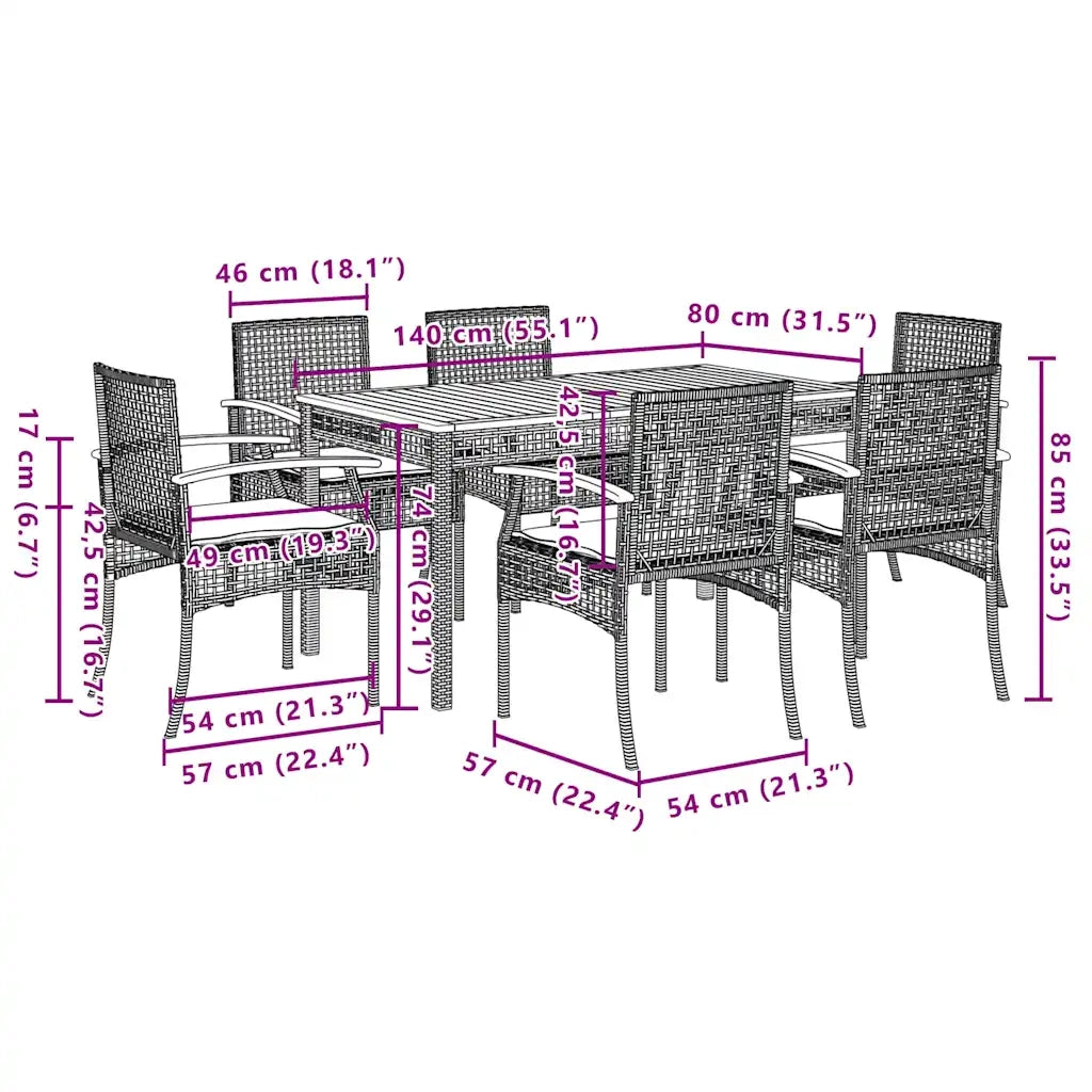 Set da Pranzo da Giardino 7 pz con Cuscini Beige in Polyrattan 3213581