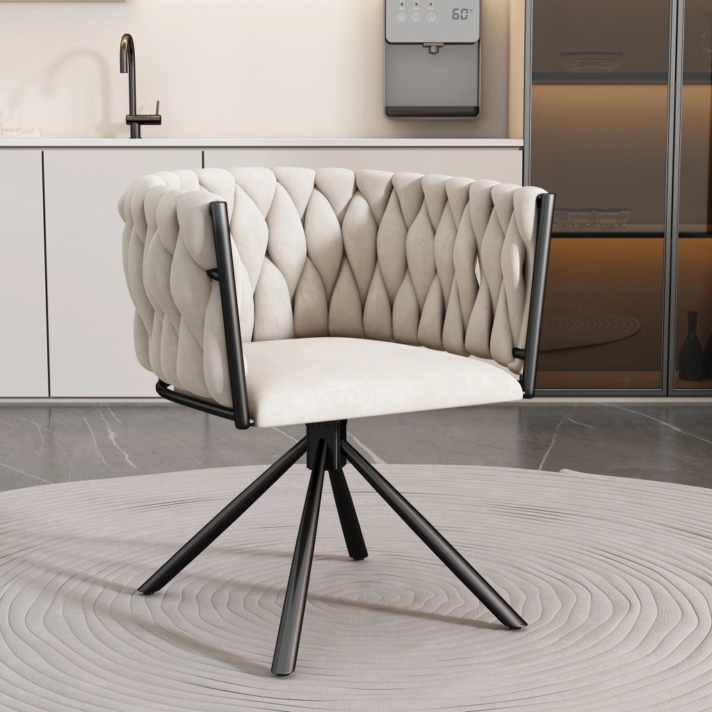 Sedia Girevole in Velluto con Braccioli ¨C Xylo ¨C Beige, Gambe in Metallo
