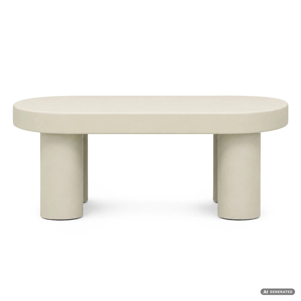Tavolino da salotto ovale MATE 85 cm crema con quattro gambe cilindriche