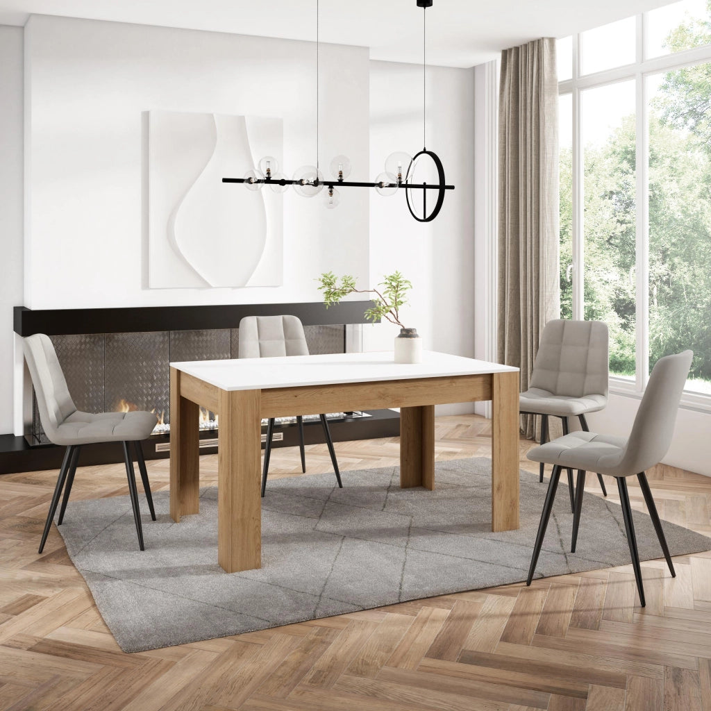 Tavolo da Pranzo, 140x90x76cm, Per 6 persone, Tavolo Cucina, Bianco e colore Rovere RF3649