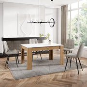 Tavolo da Pranzo, 140x90x76cm, Per 6 persone, Tavolo Cucina, Bianco e colore Rovere RF3649