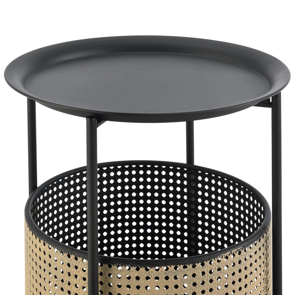 Tavolino da caffè/da Divano con Contenitore e Piano Tondo Rimovibile - (AxL) 45x35 cm - Tavolino Basso da Salotto in Metallo - Nero/Color Sabbia