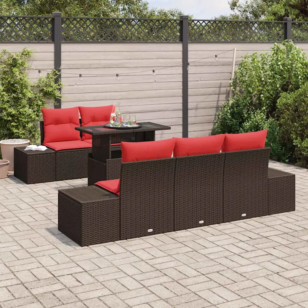 Set Divano da Giardino 6 pz 5-Numero di posti Marrone e Rosso 3357837