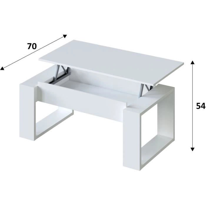 Tavolino alzabile - Melaminico bianco - L 105 x P 55 x H 45 cm NOVA