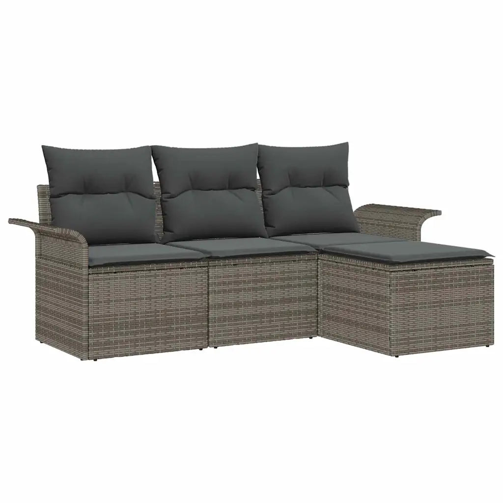 Set Divano da Giardino con cuscino 4 pcs Grigio Poly Rattan 3353978