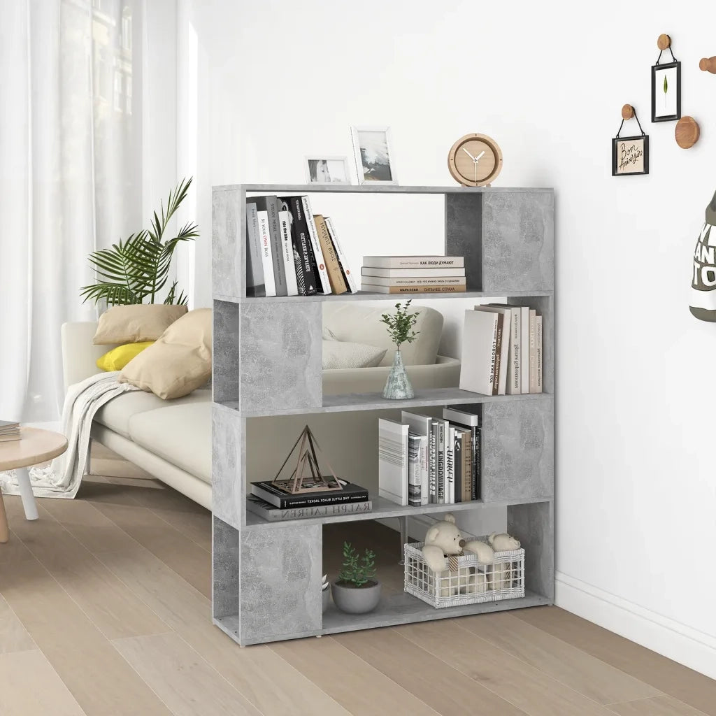 Libreria Divisorio-Scaffale per Libri-Mobile di Stoccaggio Grigio Cemento 100x24x124 cm