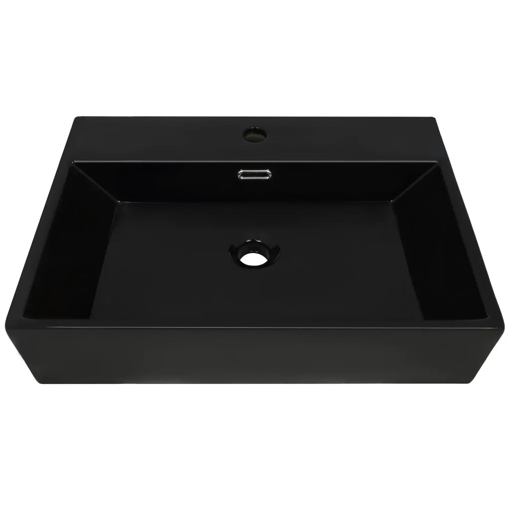 Lavandino con Foro Rubinetto in Ceramica-Lavabo-Lavello Nero 76x42,5x14,5 cm