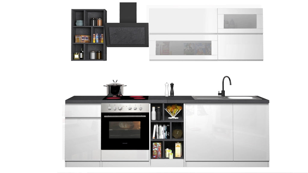 Cucina Lineare Bianca SOLE 256 cm – Moderna, Soft Close, Made in Italy