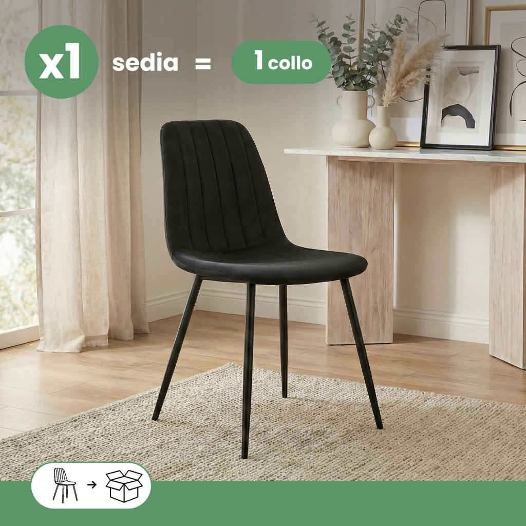 Sedia in velluto trapuntata LUMO Nero gambe nere