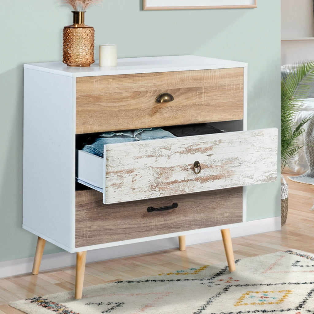 IDMarket - Cassettiera a 3 cassetti scandinavo BAHIA
