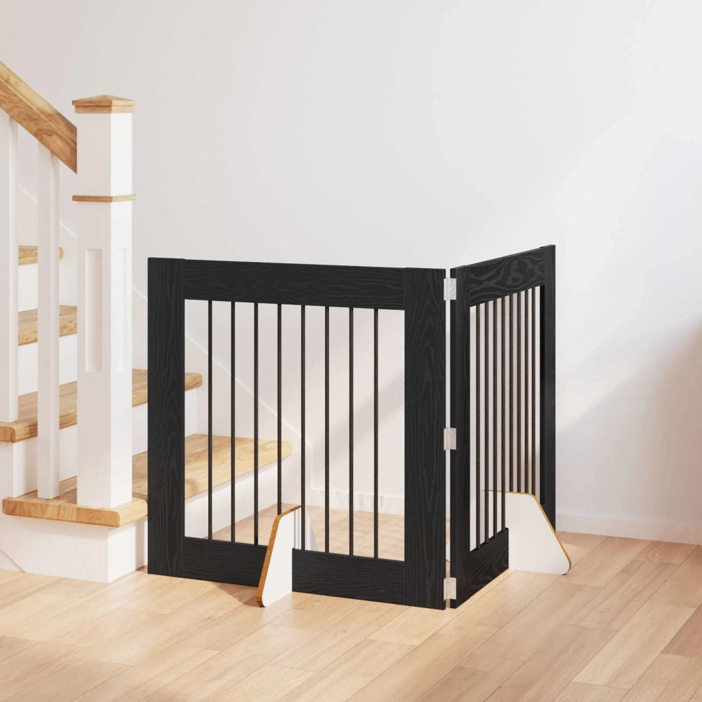 Cancello per cani con supporti 2 pz Rovere Nero 80 x 80 cm CFW9024312