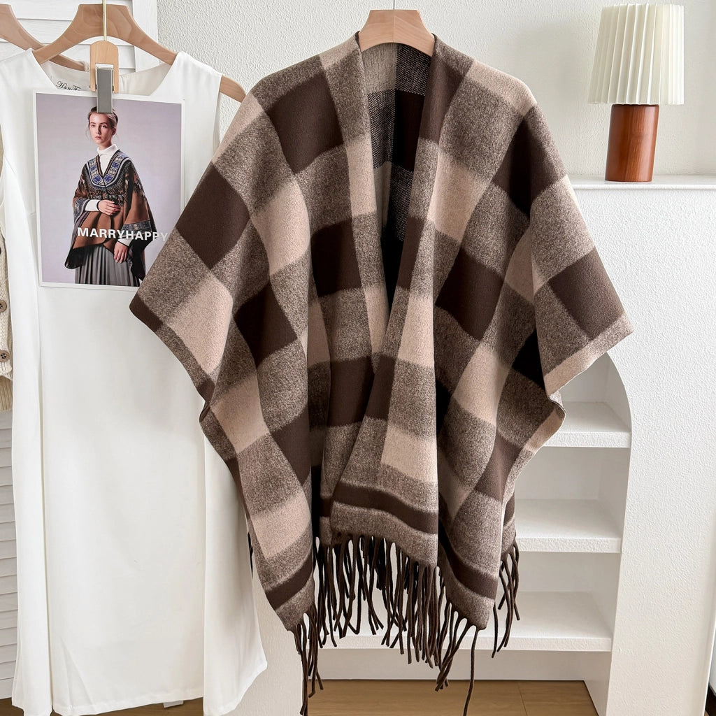 Stylewave Nuova cappa in cashmere scuro con spacco, scialle caldo e reversibile per uomo e donna