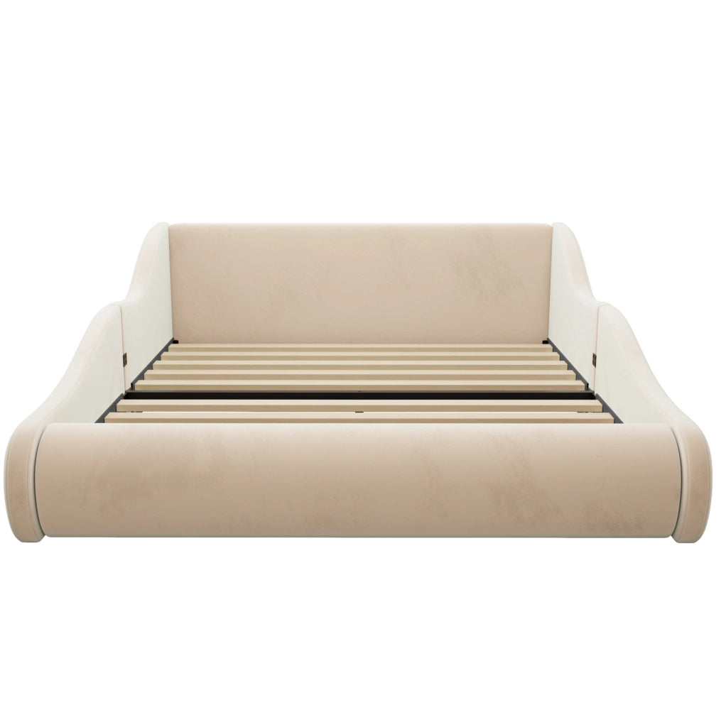 Letto per bambini imbottito 140x200 cm con testiera alta e sponde; beige
