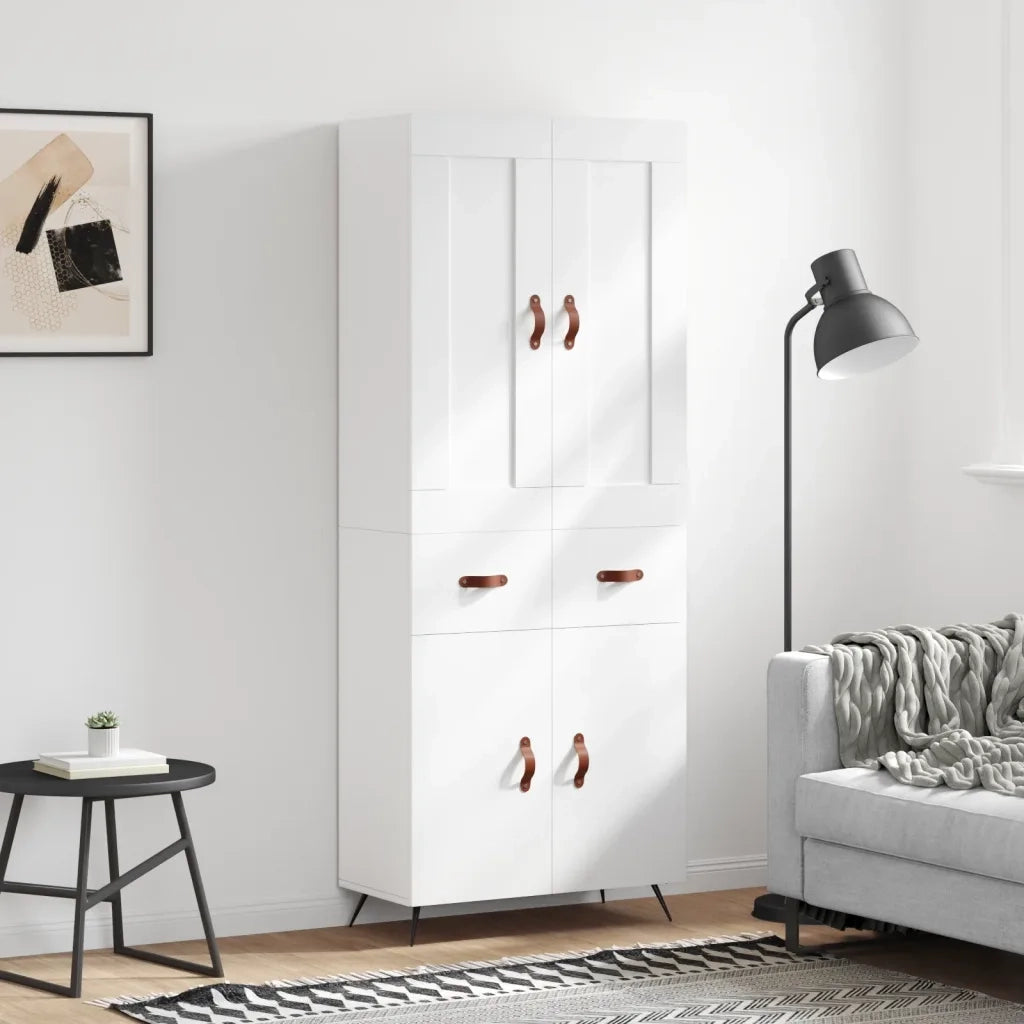Credenza-Buffet-Armadio da cucina Bianca 69,5x34x180 cm in Legno Multistrato 900658