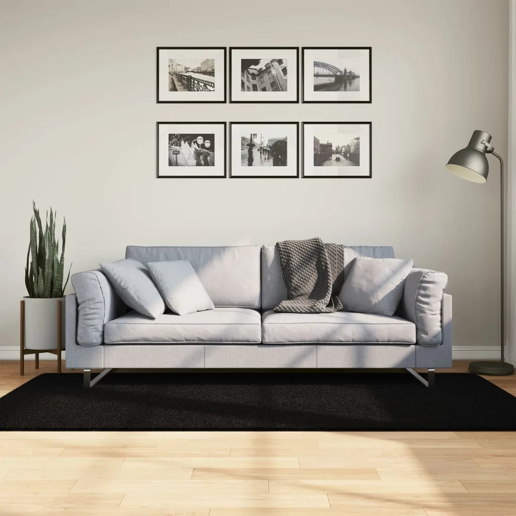 Tappeto a Pelo Corto HUARTE Morbido e Lavabile Nero 100x200cm 375112