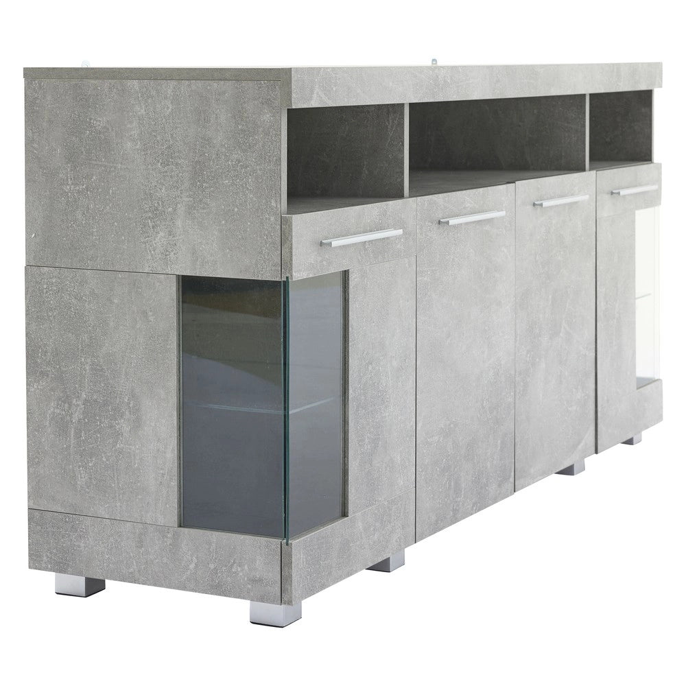 Mobile TV con LED e Vetro Temperato ¨C MINIMAL ¨C Cemento Lucido, 3 Vani, 140x40x70