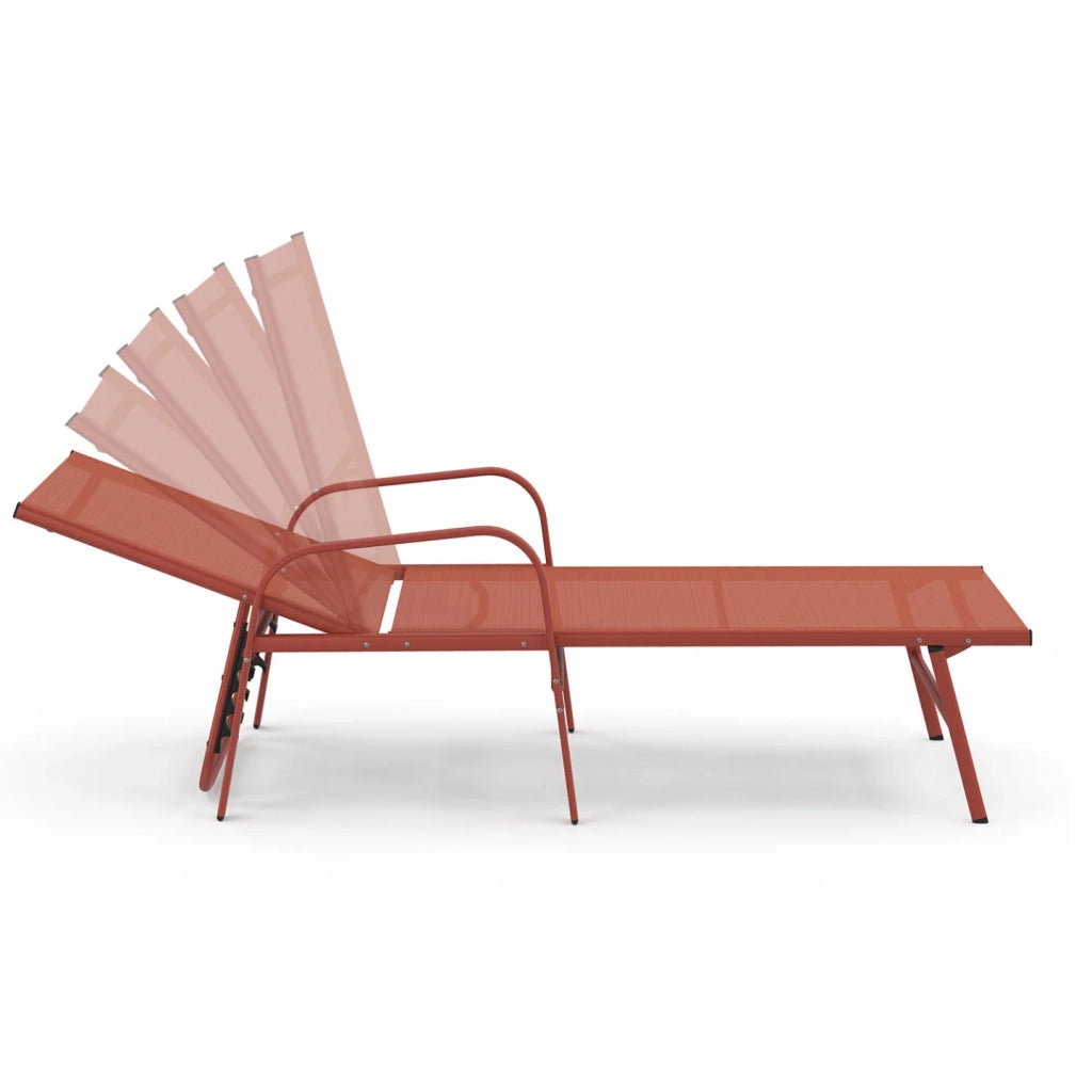 IDMarket - Set di 2 lettini da giardino reclinabili FIDJI in acciaio e tessuto terracotta