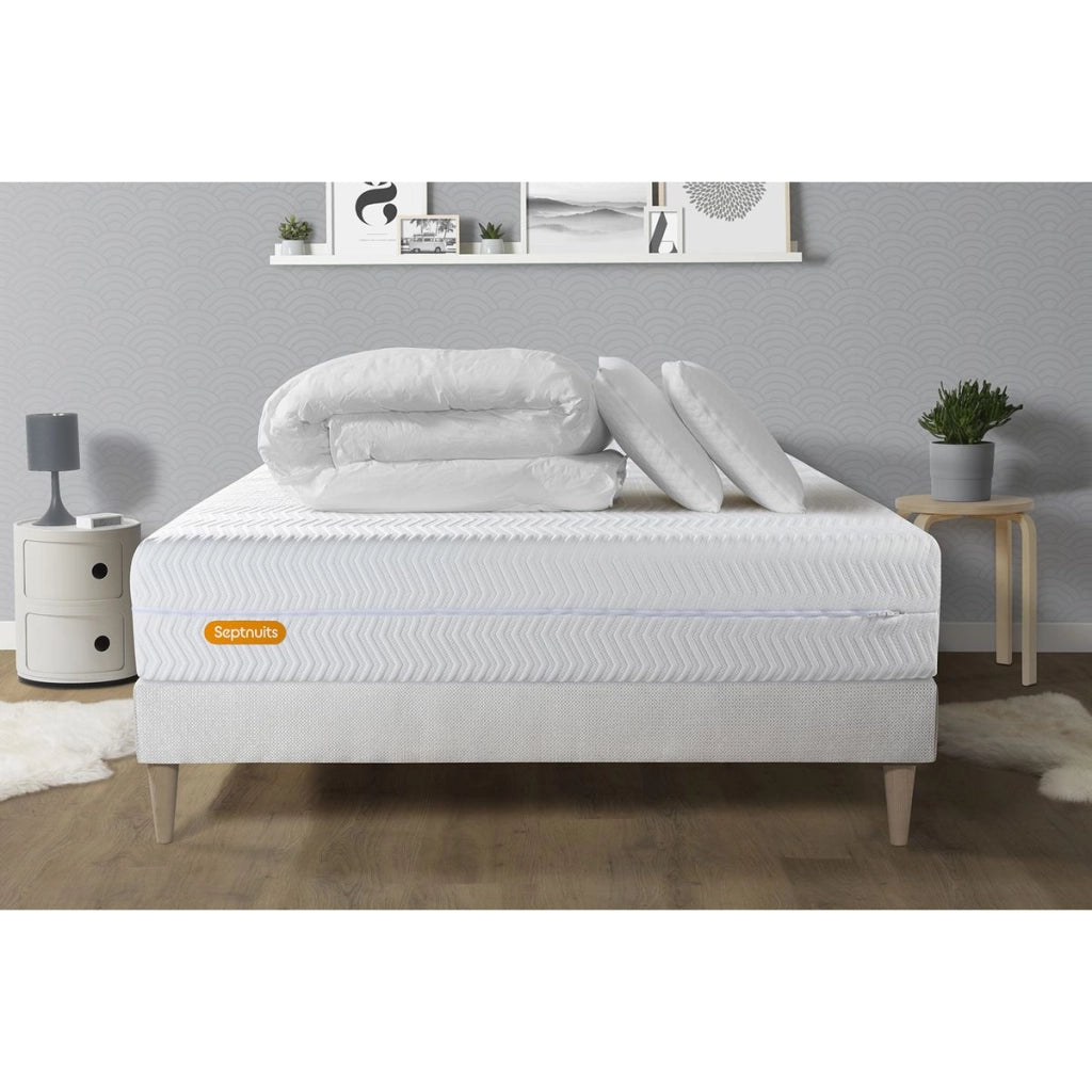 Pacchetto letto completo - Materasso 140x200cm + Box spring con doghe (kit) + 2 cuscini + Piumino - Memo Bio
