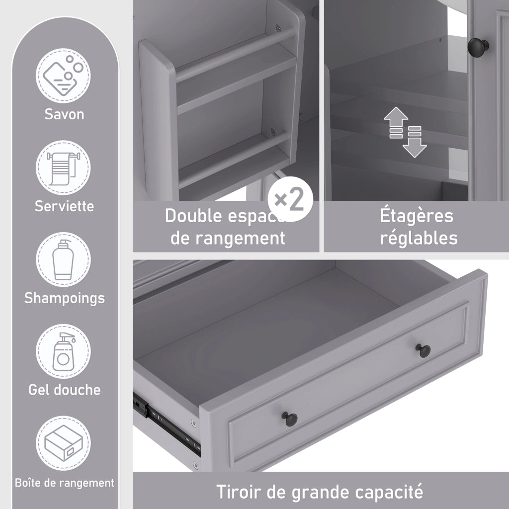 Mobile sottolavabo da bagno con lavabo in ceramica 2 ante 1 cassetto legno e MDF grigio 76 × 46 × 87 cm