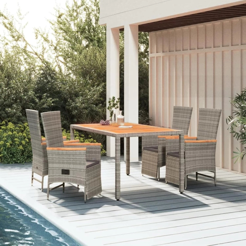 3157557 - Set da pranzo da giardino, 5 pezzi, con cuscini in rattan sintetico, grigio, tavolo da giardino e sedie, set da giardino