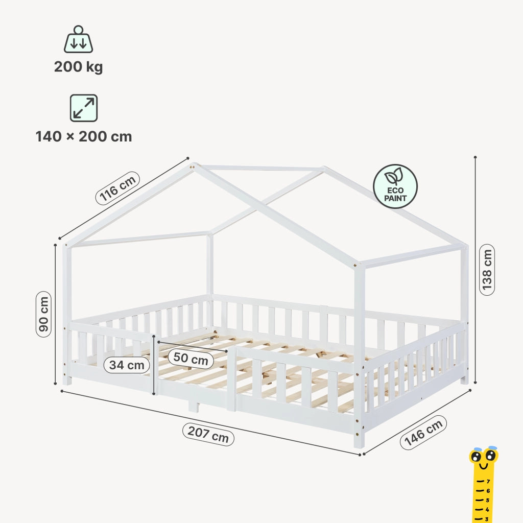 Letto per Cameretta Treviolo a Forma di Casetta in Stile Montessori con Materasso 140x200 cm - Bianco [en.casa]
