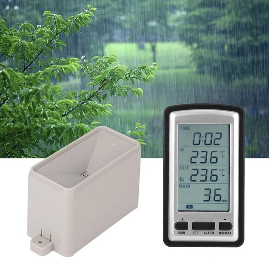 Registrazione della Pioggia e della Temperatura Digitale - Stazione Meteorologica Esterna - Misurazione della Temperatura e della Pioggia con Alta Precisione - Adatto per Giardino e Esterno