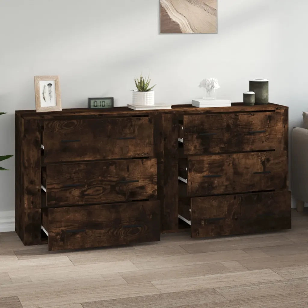 Credenze 2 pz | Madia | Buffet da pranzo | Armadio da pranzo Rovere Fumo in Legno Multistrato