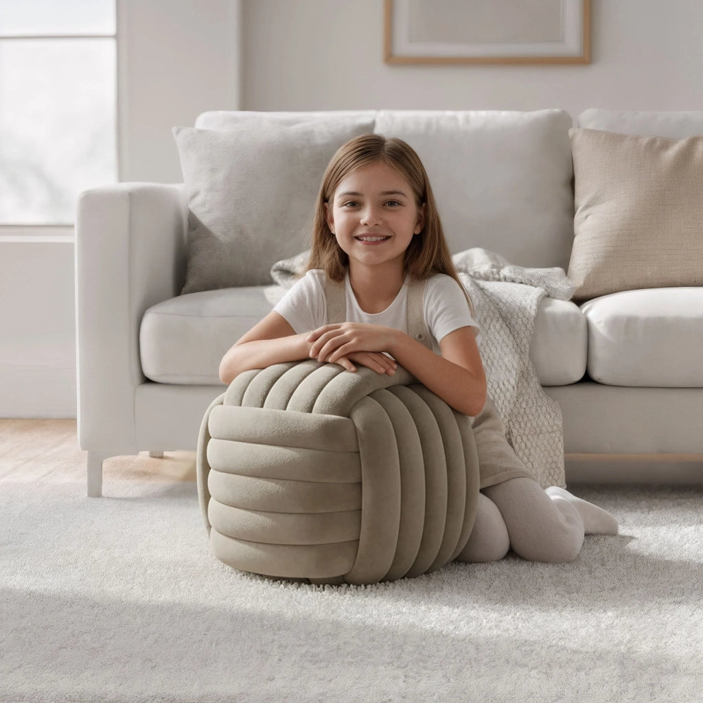 Pouf annodato in velluto 53 cm NILO Beige Polvere