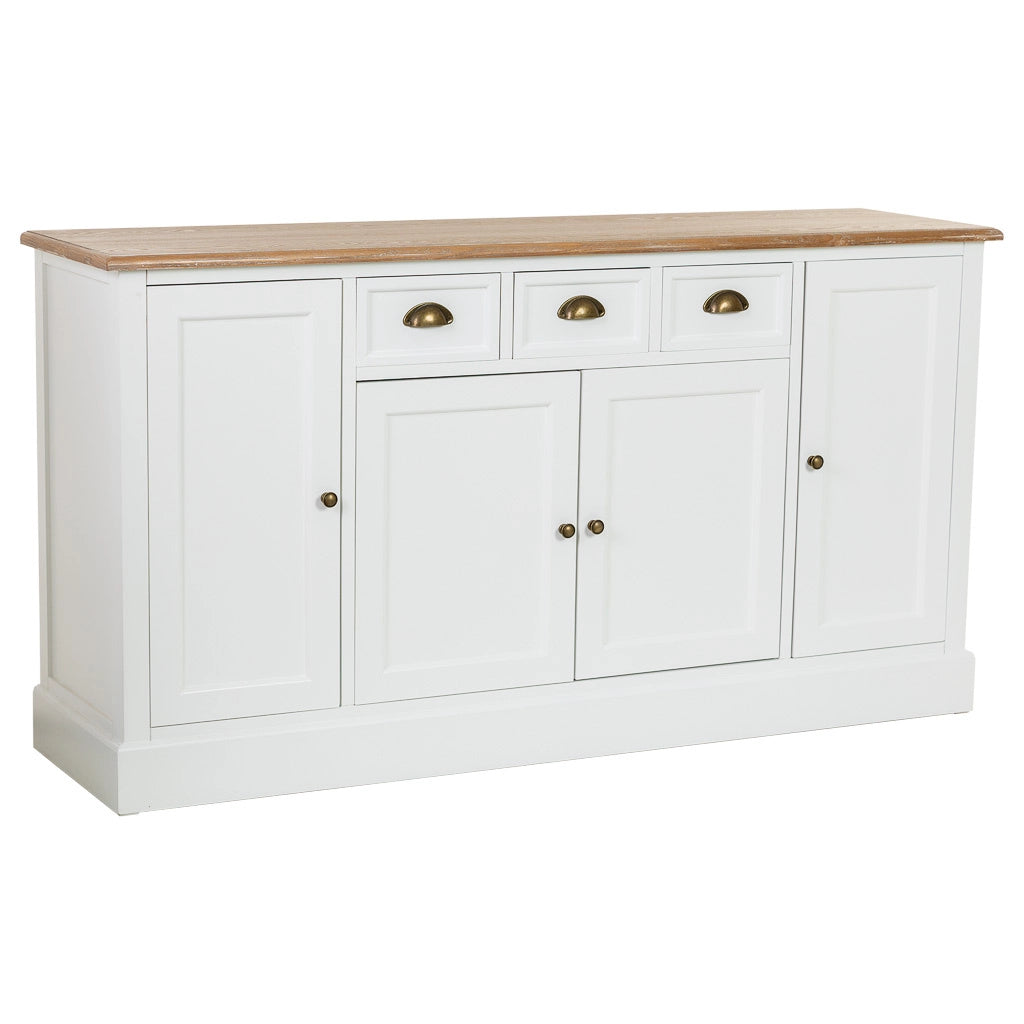 Credenza in legno bianco con 4 cassetti e 4 ante, 150x40x80,5h cm