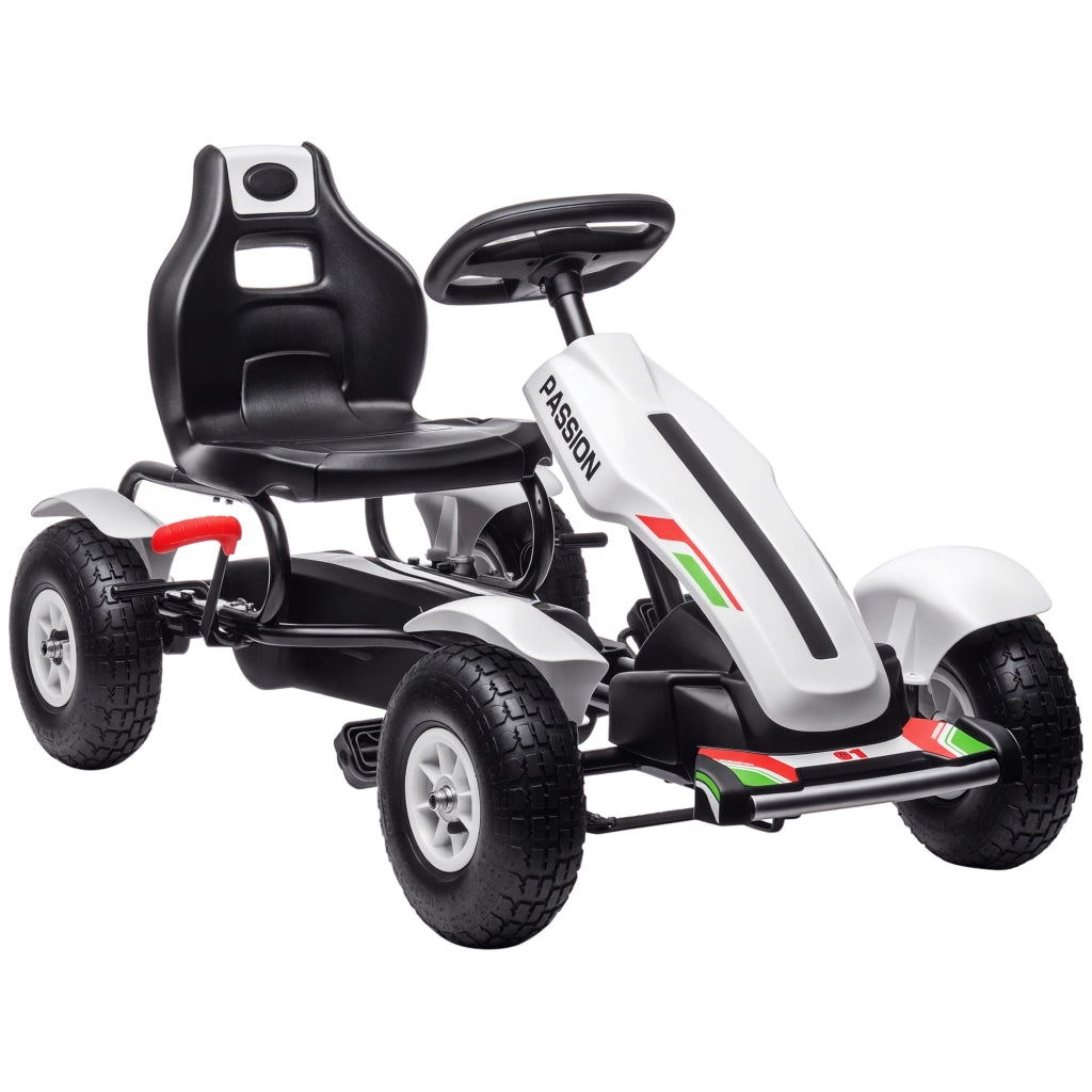 Go-kart a pedali per bambini ¨C Xylo ¨C sedile regolabile 3 posizioni, freno a mano, 5-12 anni, bianco nero