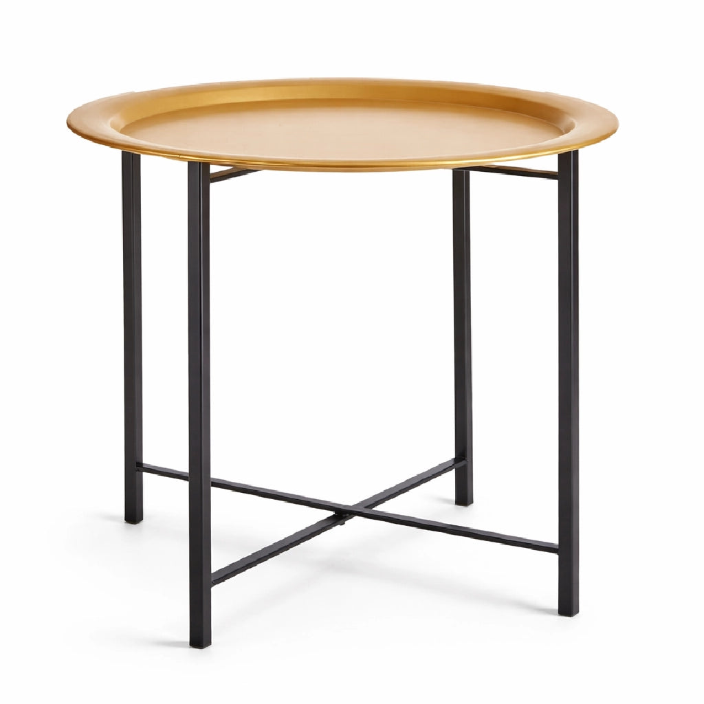 Tavolino da Salotto con Vassoio Tondo Moderno 52,5 x 44 x H52,5 cm Nero-Oro