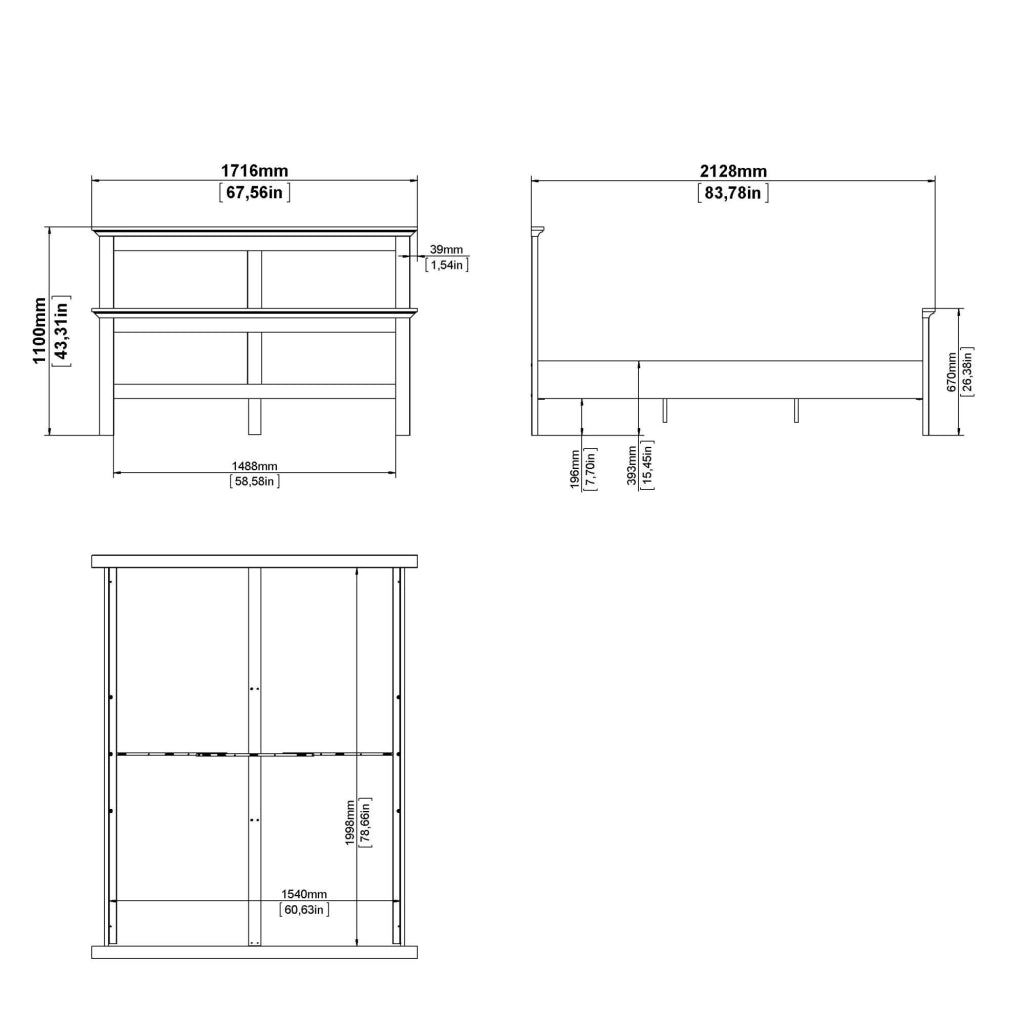 Letto piazza e mezza Armungia, Sommier per camera da letto, Giroletto per stanza, Struttura porta materasso, 213x172 h110 cm, Bianco