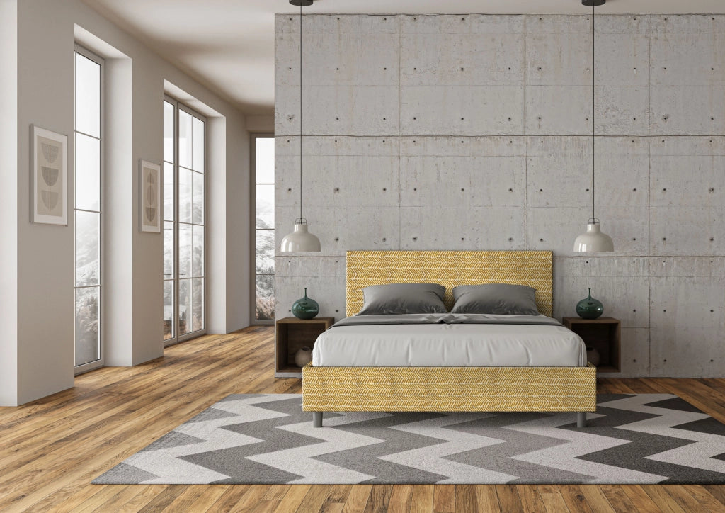 Letto Matrimoniale 160x210 cm con Rete e Contenitore Giroletto con Alzata Comoda Imbottito in Tessuto Aragona Adele