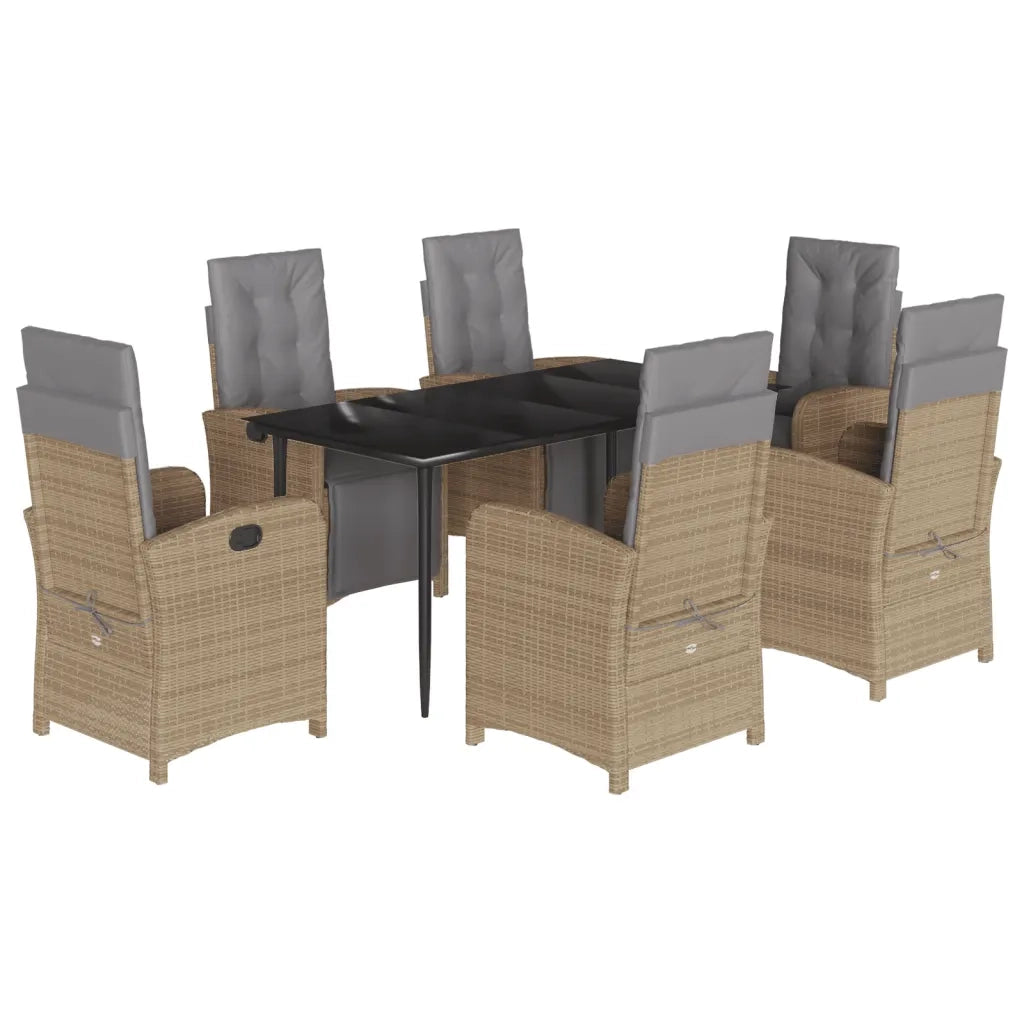 Set da Pranzo da Giardino 7 pz con Cuscini Beige in Polyrattan 3212588