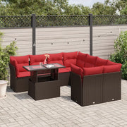 Set Divani da Giardino 9 pz con Cuscini Marrone in Polyrattan 3266434