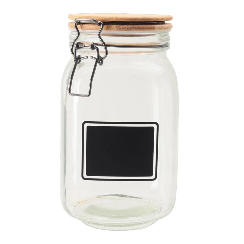 MA MAISON PURE GLAS BARATTOLO IN VETRO CON TAPPO IN LEGNO CHIUSURA A CLIP + ETICHETTA PER PERSONALIZZAZIONE 12X12X20H CM