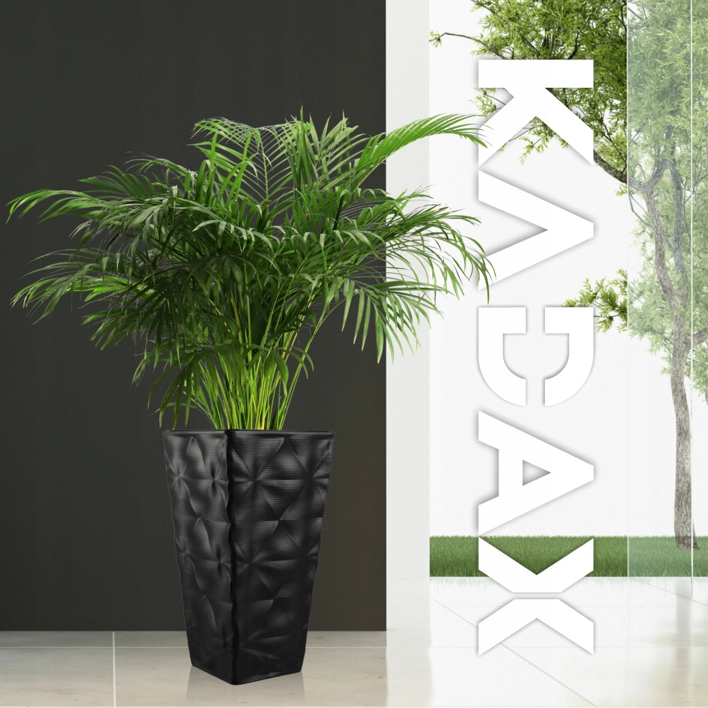 Vaso da fiori KADAX con inserto e coperchio, fioriera alta da giardino, nera, 38x75 cm