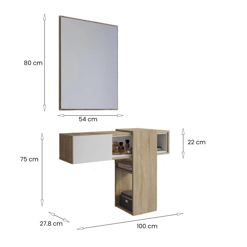 Daba, Mobile da Ingresso Specchio Incluso, 100x31.2x75h cm Marrone Rovere
