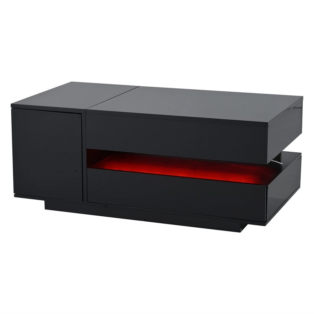 Tavolino da Caff¨¨ Sollevabile con LED, Cassetto e Vano ¨C MINIMAL ¨C Nero Lucido 95x50x40