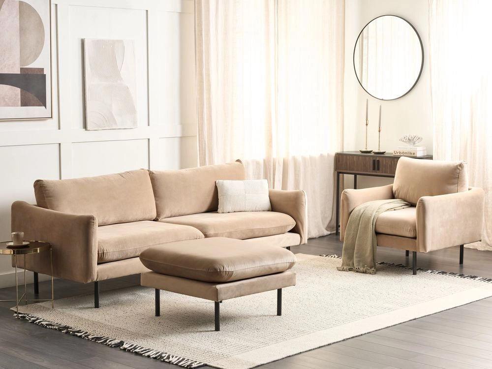 Set da soggiorno in velluto beige 5 posti Gambe Nere Stile Retrò Moderno